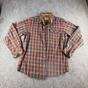 Legendary Whitetails Mens Medium Orange Green Plaid Flannel Button Down Shirt
